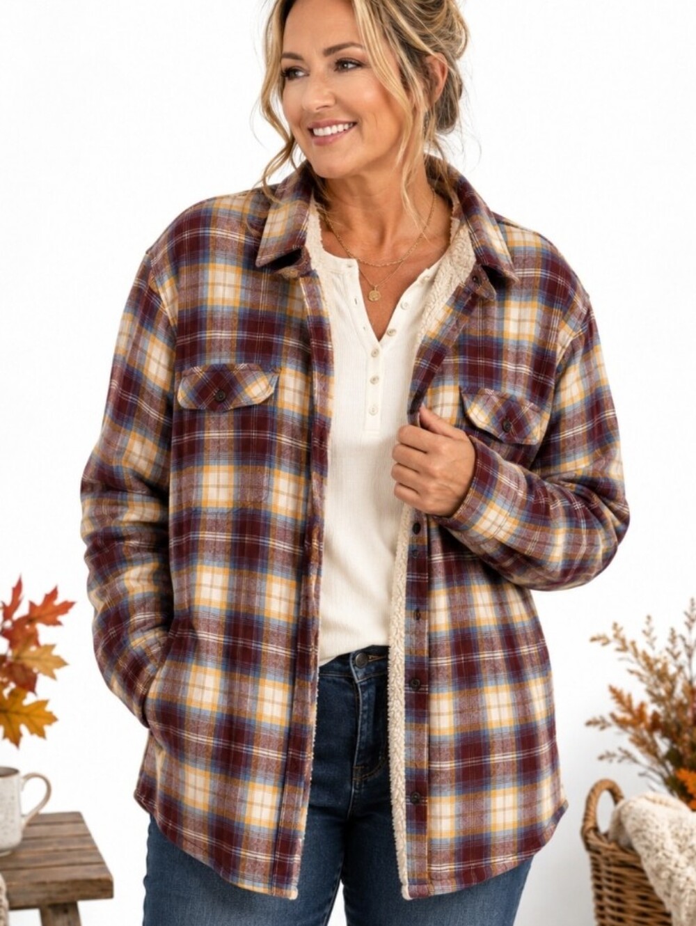 Eddie Bauer Women 2XL Sherpa Lined Plaid Flannel Shirt Jacket Shacket
